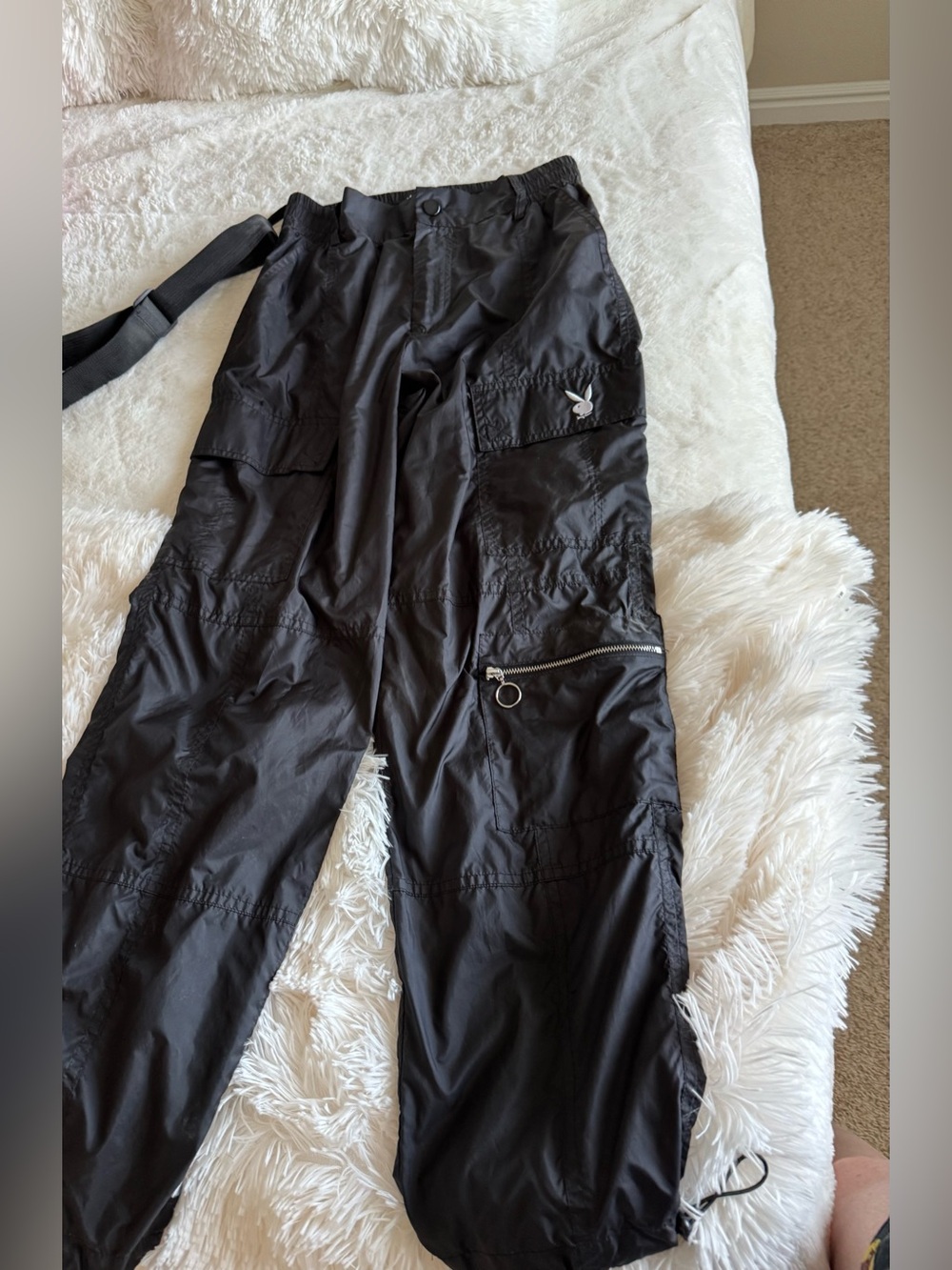 PLAYBOY Black Utility Cargo Pants with Bunny Logo